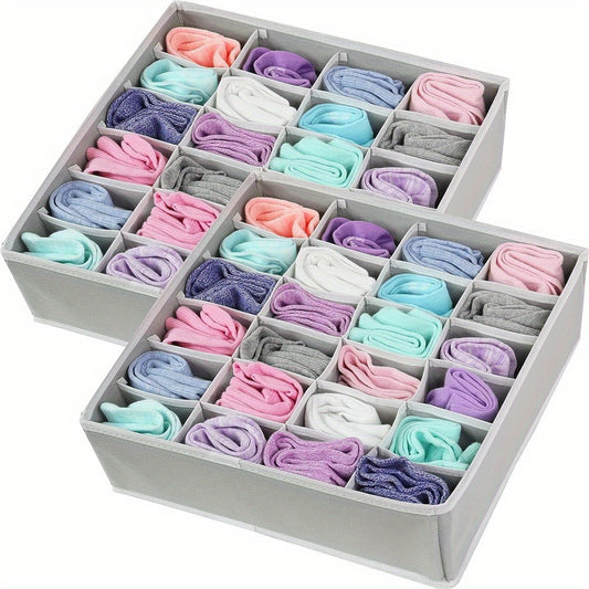 Collapsible 24-Grid Sock & Underwear Drawer Organizer – Space-Saving Foldable Storage Box for Socks, Ties, Belts & Accessories