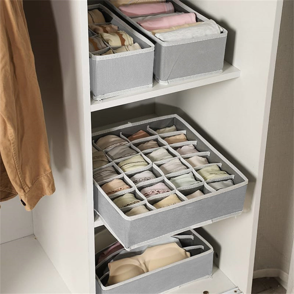 Collapsible 24-Grid Sock & Underwear Drawer Organizer – Space-Saving Foldable Storage Box for Socks, Ties, Belts & Accessories