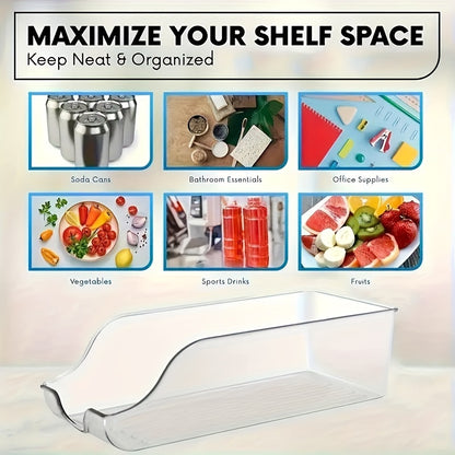 Clear Plastic Refrigerator Organizer Bin with Soda Can Dispenser & Beverage Holder – Fridge, Freezer & Pantry Storage