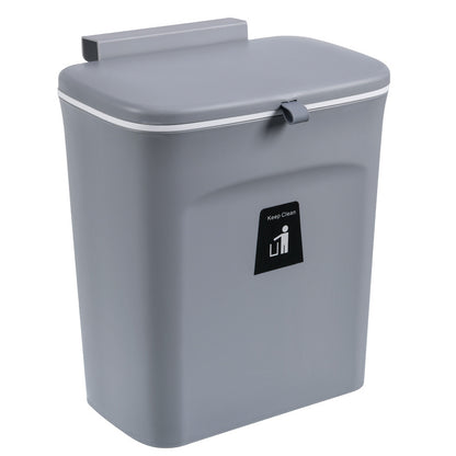 Under Cabinet Door Hanging Trash Can with Lid – No Drill Kitchen Waste Bin, Space-Saving Cabinet Organizer for Food Scraps & Utensils