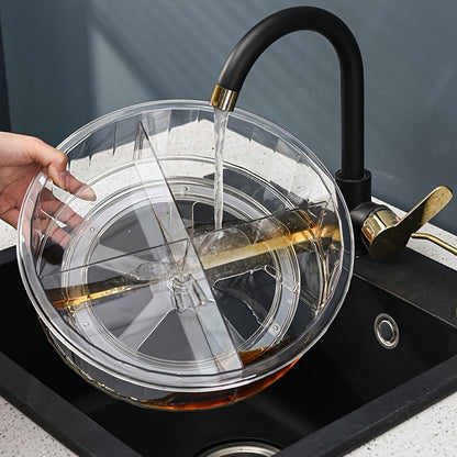 360° Rotating Turntable Storage Box – Divided Transparent Container for Condiments and Food