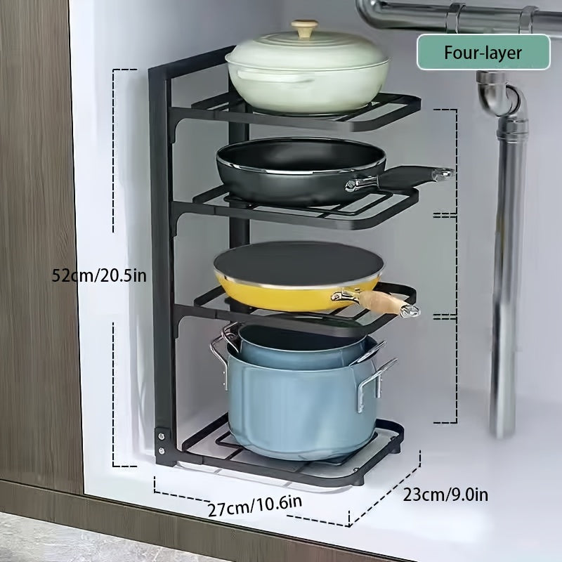 Height Adjustable 3-4 Tier Stainless Steel Pot Rack – Under-Sink and Cabinet Kitchen Storage