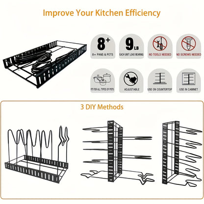 8-Tier Heavy-Duty Iron Pot Rack Organizer – Rust-Resistant Floor Standing Metal Pot & Pan Storage