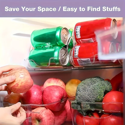 Clear Plastic Refrigerator Organizer Bin with Soda Can Dispenser & Beverage Holder – Fridge, Freezer & Pantry Storage