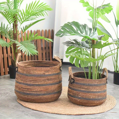 Bohemian Woven Banana Rope Storage Basket – Large Capacity Organizer Bin with Handles for Living Room & Balcony