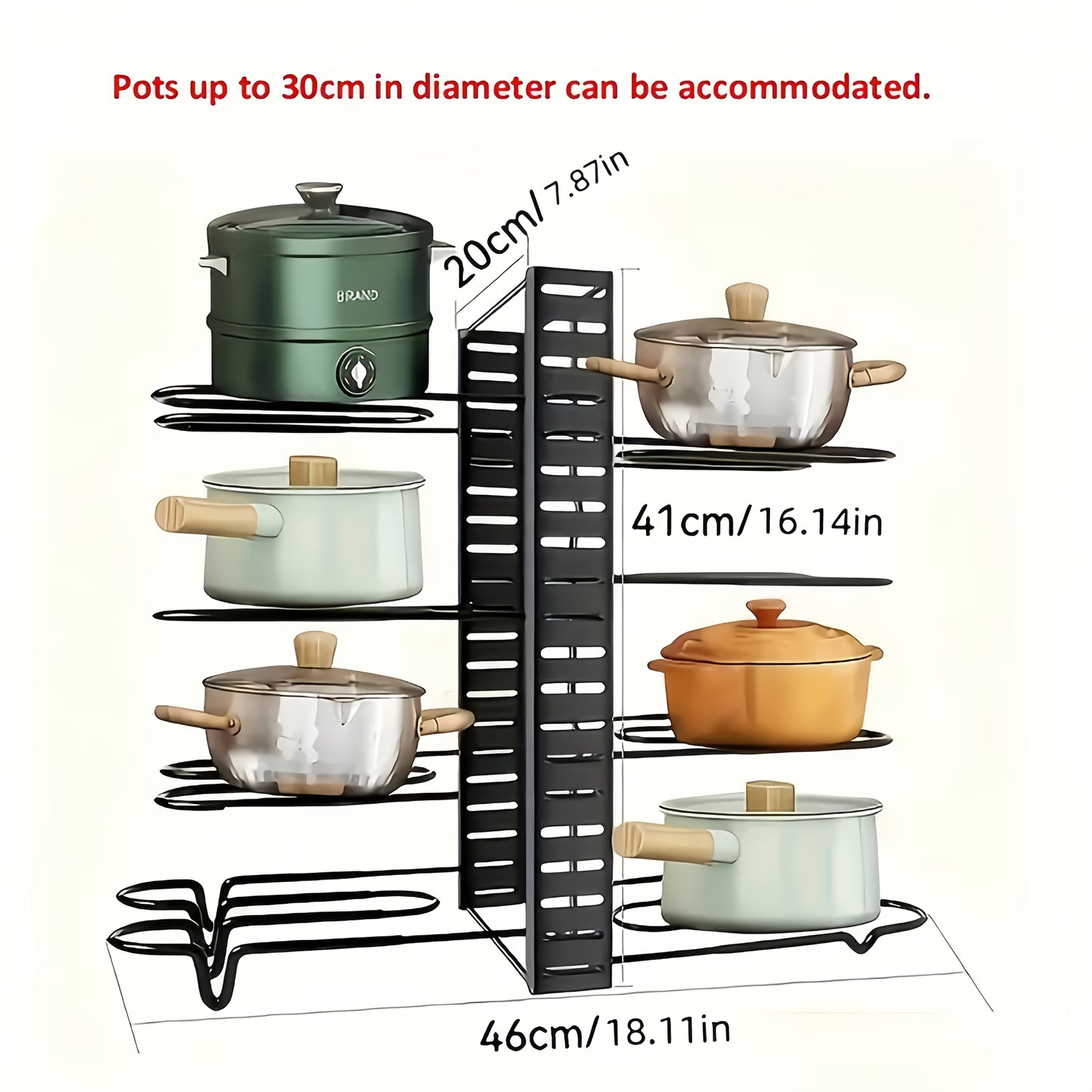 8-Tier Heavy-Duty Iron Pot Rack Organizer – Rust-Resistant Floor Standing Metal Pot & Pan Storage