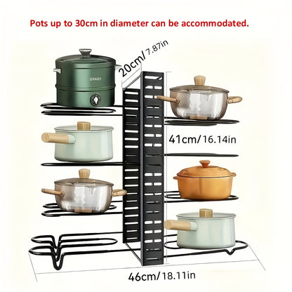 8-Tier Heavy-Duty Iron Pot Rack Organizer – Rust-Resistant Floor Standing Metal Pot & Pan Storage