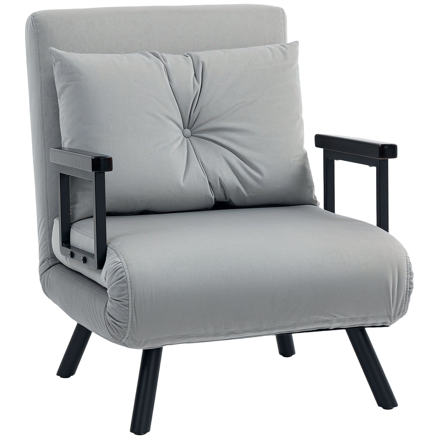 4-in-1 Velvet-Feel Single Chair Bed, with Pillow- Light Grey