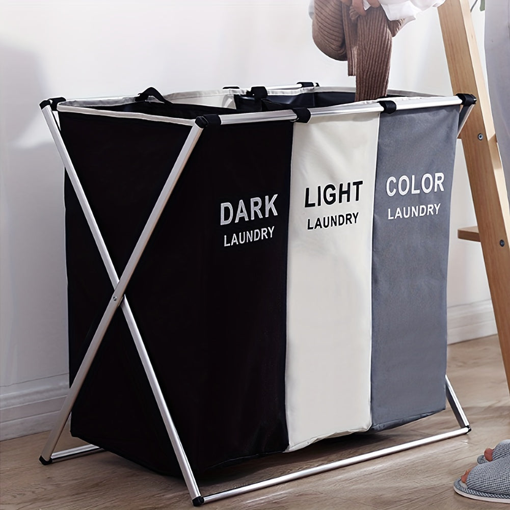 Folding Laundry Clothes Basket 3 Section  Sorter Dirty Storage Bag