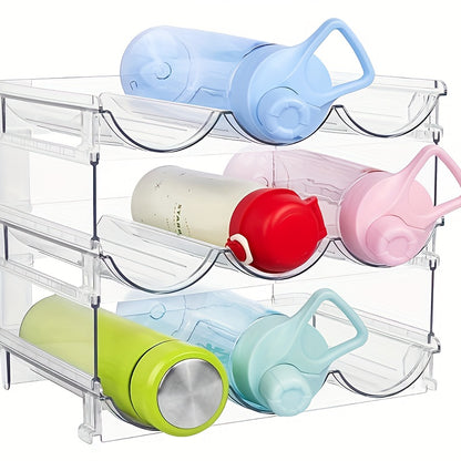2/3/4-Piece Stackable Water Bottle Organizer – Plastic Fridge and Pantry Storage Rack for Bottles, Wine, and Travel Mugs