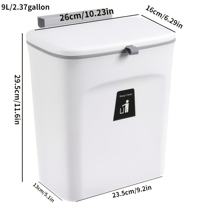 Under Cabinet Door Hanging Trash Can with Lid – No Drill Kitchen Waste Bin, Space-Saving Cabinet Organizer for Food Scraps & Utensils
