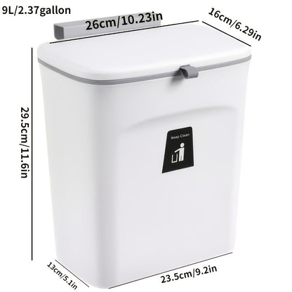Under Cabinet Door Hanging Trash Can with Lid – No Drill Kitchen Waste Bin, Space-Saving Cabinet Organizer for Food Scraps & Utensils
