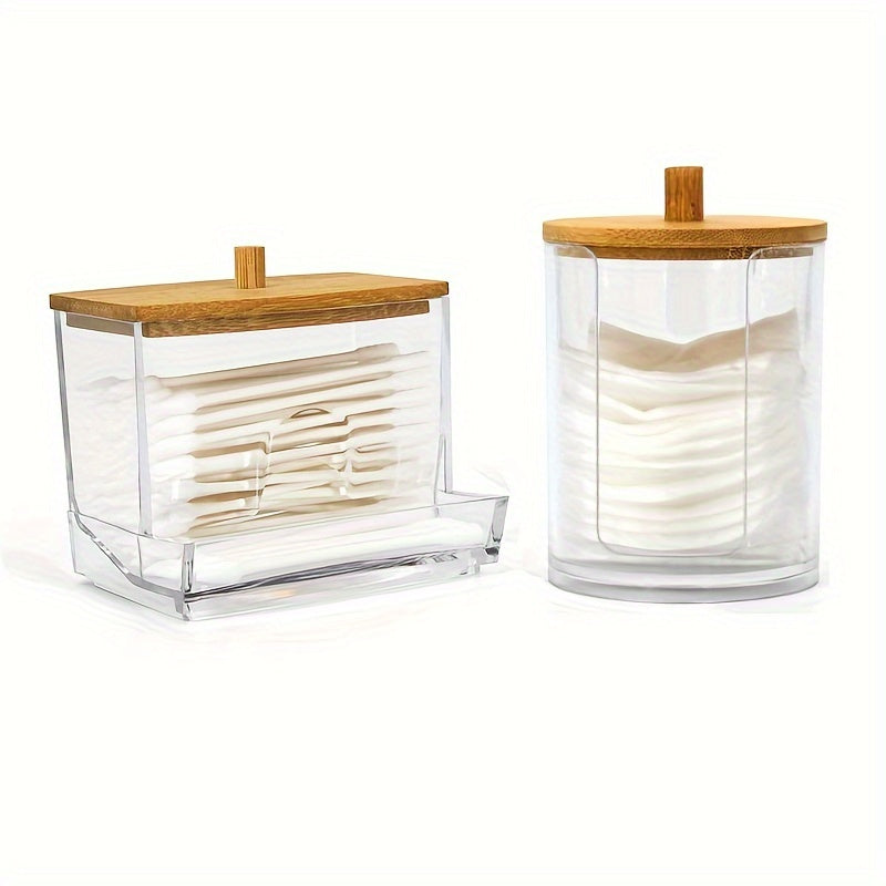 Clear Acrylic Makeup Organizer – 1/2/3pcs Cosmetic Storage Box with Swab Holder & Makeup Pads Jar for Home Organization