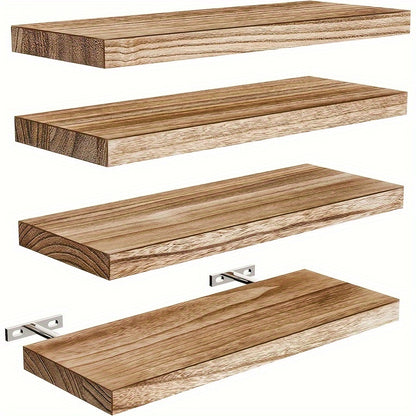 4-Piece Floating Wall Shelf – White, Black, or Wood Storage Rack for Home, Bathroom, Kitchen, Living Room, and Office