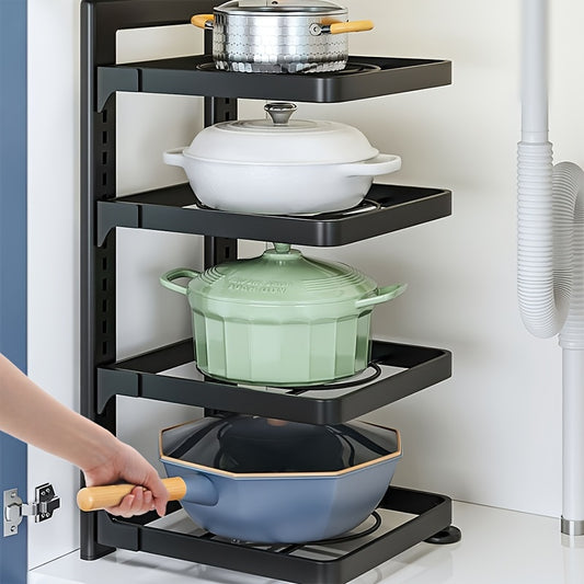 Height Adjustable 3-4 Tier Stainless Steel Pot Rack – Under-Sink and Cabinet Kitchen Storage