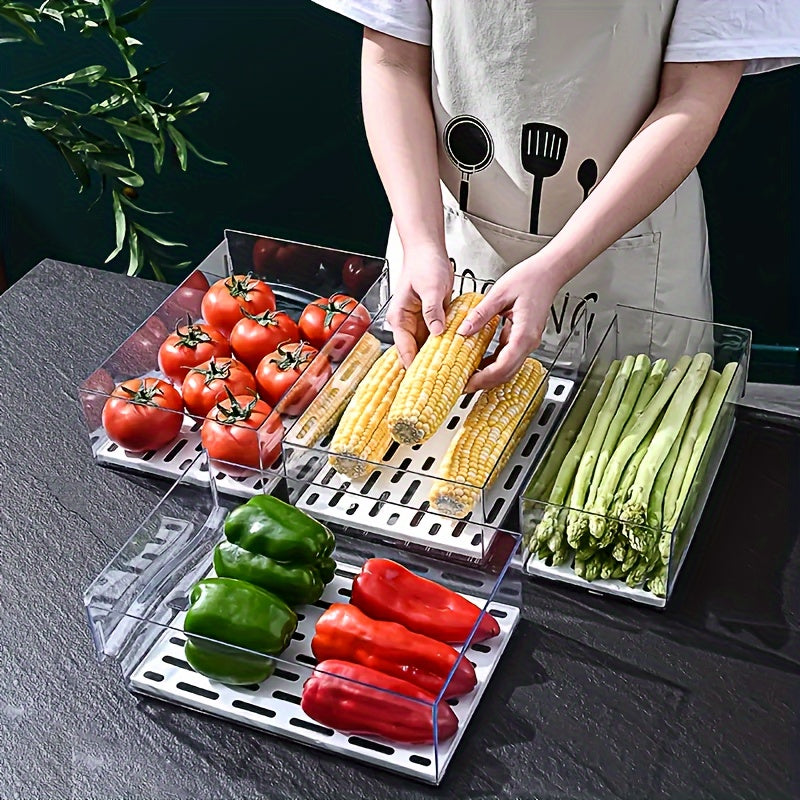 Stackable Refrigerator Organizer – Transparent PET Storage Drawer for Fruits, Vegetables, Meats, and Eggs