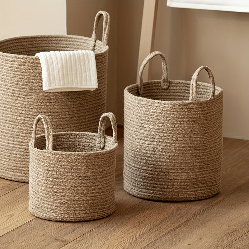 3pcs Jute Laundry Basket Set – Woven Hamper for Dirty Clothes, Towels, and Blankets – Bathroom, Bedroom, and Living Room Storage