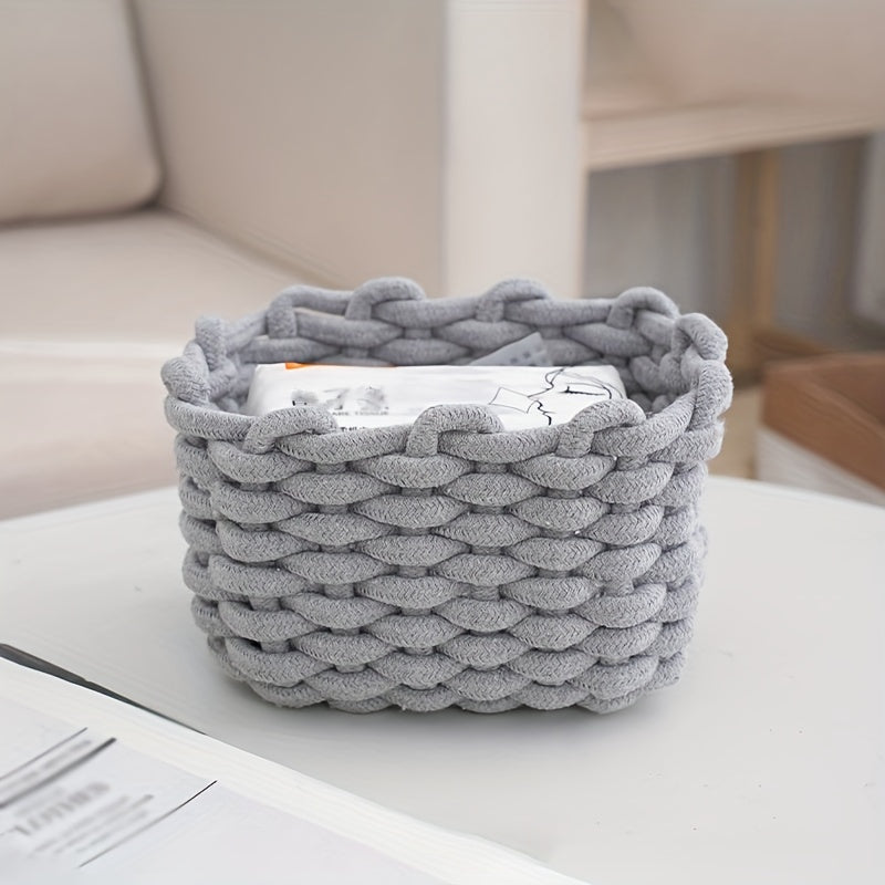 Woven Cosmetic Storage Basket – Portable Cotton Rope Organizer for Makeup, Desktop, and Home