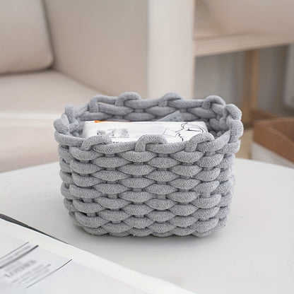 Woven Cosmetic Storage Basket – Portable Cotton Rope Organizer for Makeup, Desktop, and Home