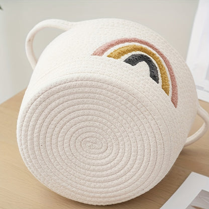 Rainbow Embroidered Storage Woven Basket – Stylish Organizer for Home & Kids Room