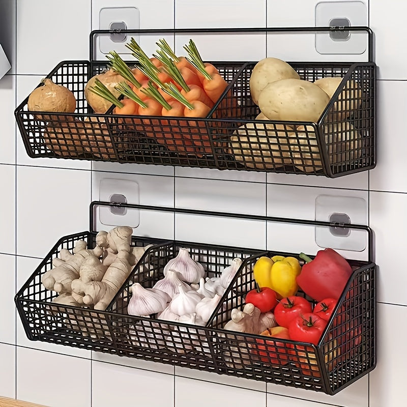 Wall-Mounted Kitchen Storage Basket – Durable Hanging Organizer Rack for Vegetables, Garlic, Onions & More
