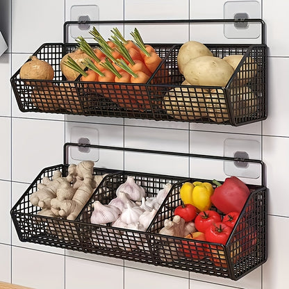 Wall-Mounted Kitchen Storage Basket – Durable Hanging Organizer Rack for Vegetables, Garlic, Onions & More