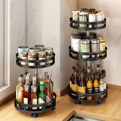 1pc 360° Rotating Spice Rack – Countertop 3 Tier Round Metal Turntable Organizer for Kitchen & Dining