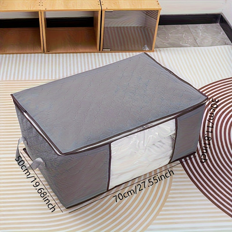 Large Clothes Storage Bag – Non-Woven Fabric Organizer with Clear Window & Zipper for Blankets, Comforters & Seasonal Clothing