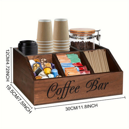 Rustic Wooden Coffee Pod Holder – Rectangular Storage Organizer for Coffee Accessories & Countertop Organization