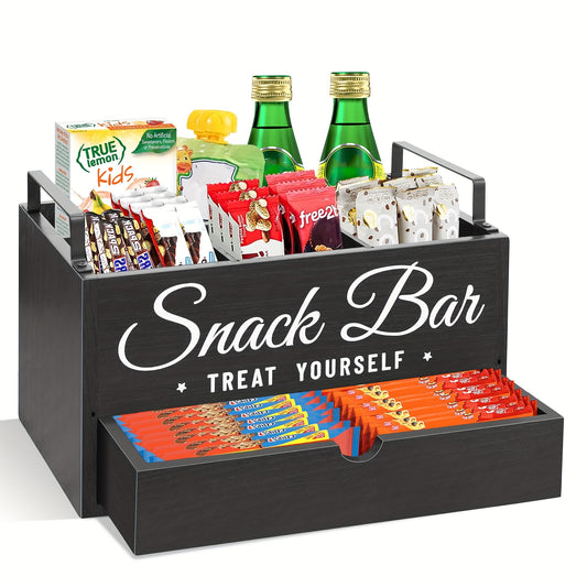 Rustic Wooden Snack Organizer with Drawer – Countertop Snack Storage Bin for Pantry, Kitchen & Home