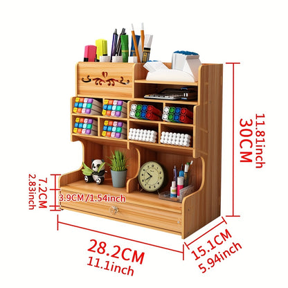Wooden Pen and Pencil Holder – Office Desk Organizer with Drawer