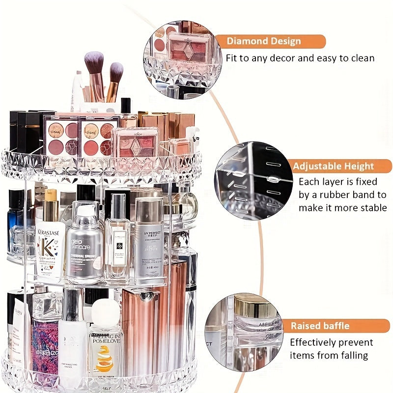 360° Rotating Cosmetic Display Case – Adjustable Makeup Organizer for Vanity & Bathroom