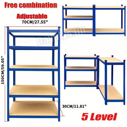 Heavy-Duty 5 Tier Blue Metal Garage Shelving Unit – 875kg Capacity Storage Rack for Home, Kitchen, Utility Room & Warehouse