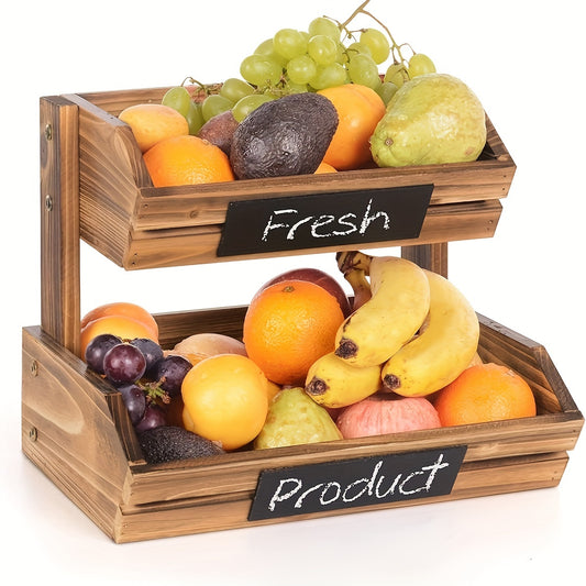 2-Layer Wooden Storage Basket – Vintage Desktop Organizer Rack for Office, Living Room & Bedroom