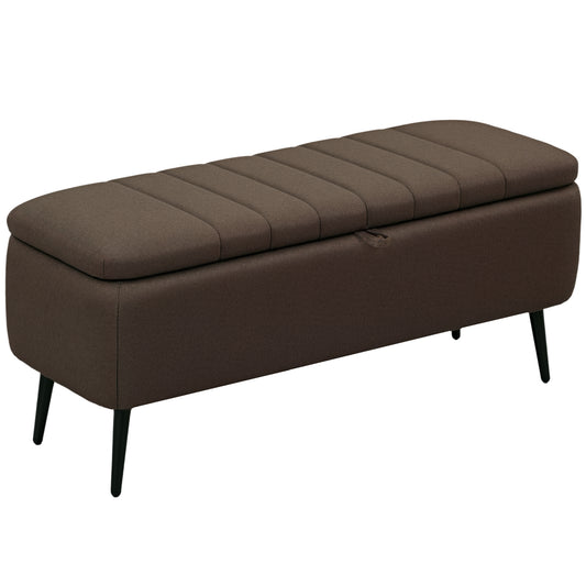 Linen-Look 92 x 31cm Storage Ottoman- Dark Brown