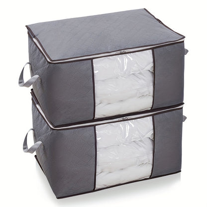Large Clothes Storage Bag – Non-Woven Fabric Organizer with Clear Window & Zipper for Blankets, Comforters & Seasonal Clothing