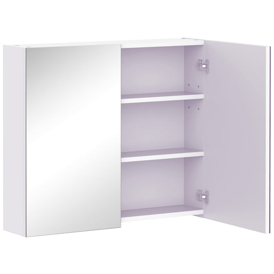 Mirror Cabinet, Wall Mount Bathroom Storage Cabinet with Adjustable Shelf, Double Door Cupboard, 70 x 15 x 60 cm, White