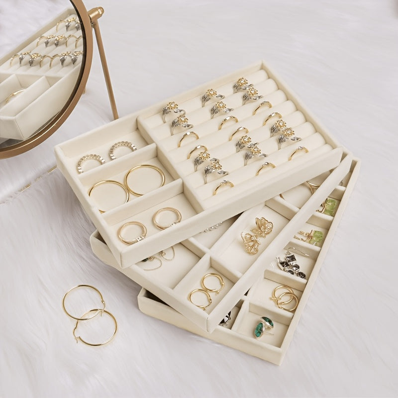 4pcs Velvet Jewelry Storage Rack – Multi-Grid Display Boards for Rings, Earrings & Accessories