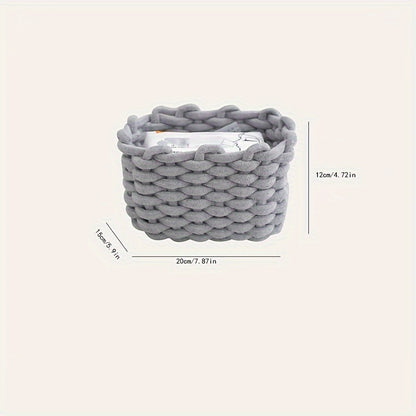 Woven Cosmetic Storage Basket – Portable Cotton Rope Organizer for Makeup, Desktop, and Home