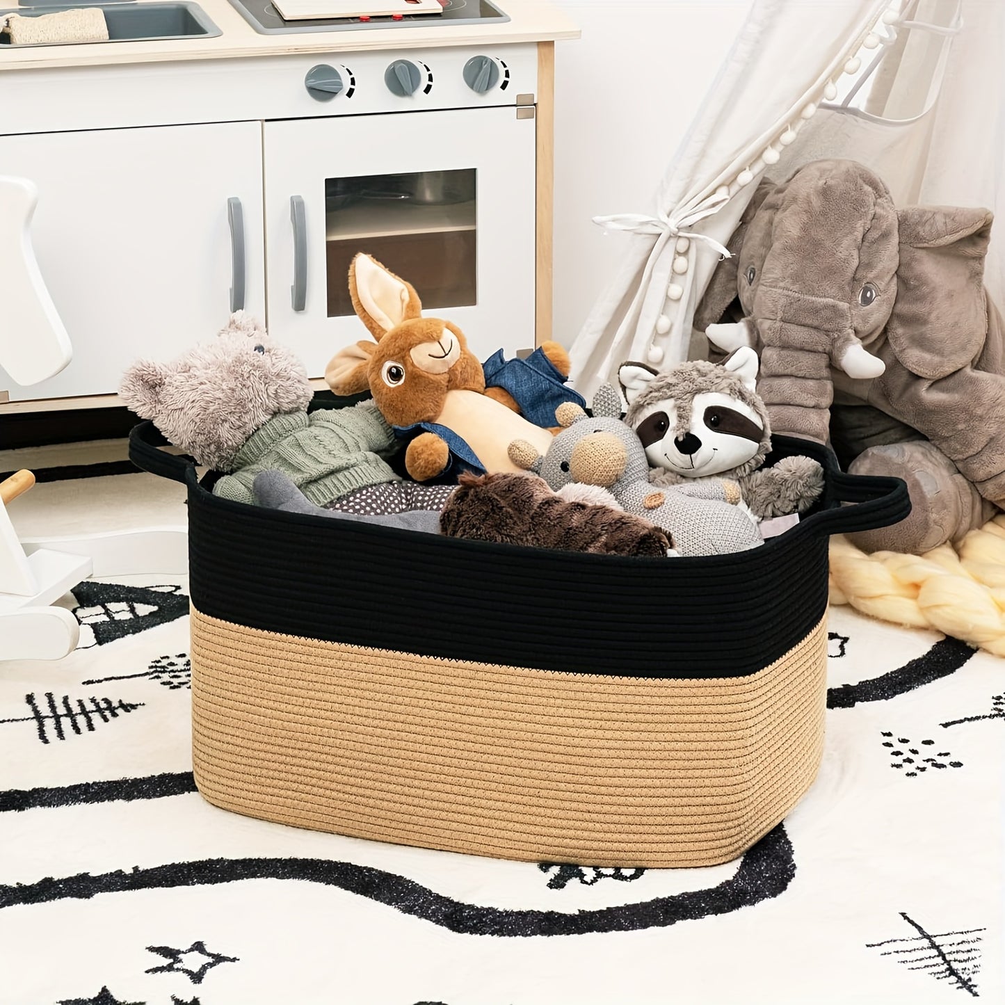 Large Woven Rope Storage Basket – 55L Laundry Hamper, Toy Bin & Home Organizer with Handles