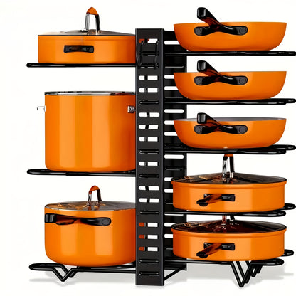 8-Tier Heavy-Duty Iron Pot Rack Organizer – Rust-Resistant Floor Standing Metal Pot & Pan Storage