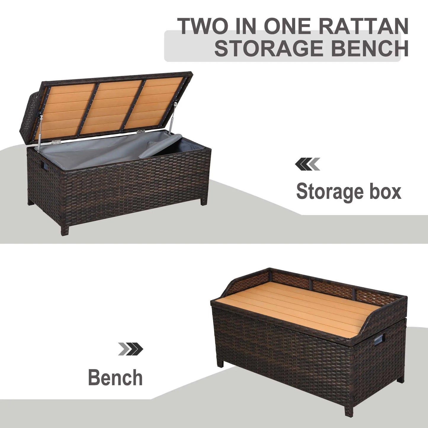 130L Rattan Garden Storage Box, with Seat - Mixed Brown