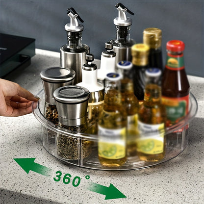 360° Rotating Turntable Storage Box – Divided Transparent Container for Condiments and Food