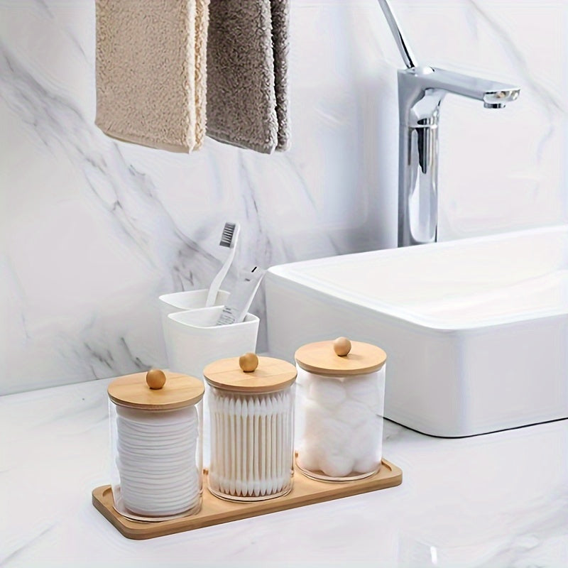 3pcs Premium Plastic Cotton Swab Holder Set – Compact Bathroom Storage Containers with Lids for Cotton Swabs, Balls, Pads, and Accessories