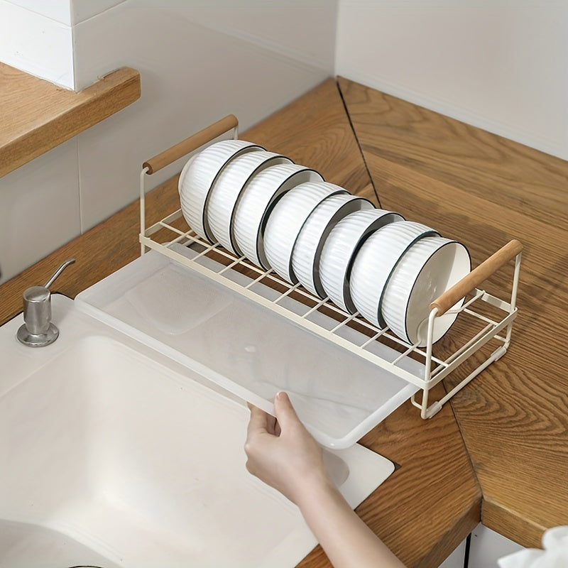 Space-Saving Dish Storage Rack with Chopsticks & Bowl Holder – Compact Kitchen Dish Drain Rack with Drain Board