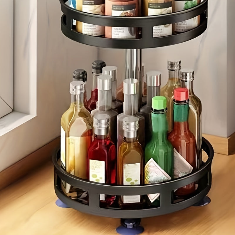 1pc 360° Rotating Spice Rack – Countertop 3 Tier Round Metal Turntable Organizer for Kitchen & Dining