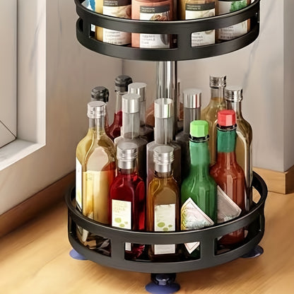 1pc 360° Rotating Spice Rack – Countertop 3 Tier Round Metal Turntable Organizer for Kitchen & Dining