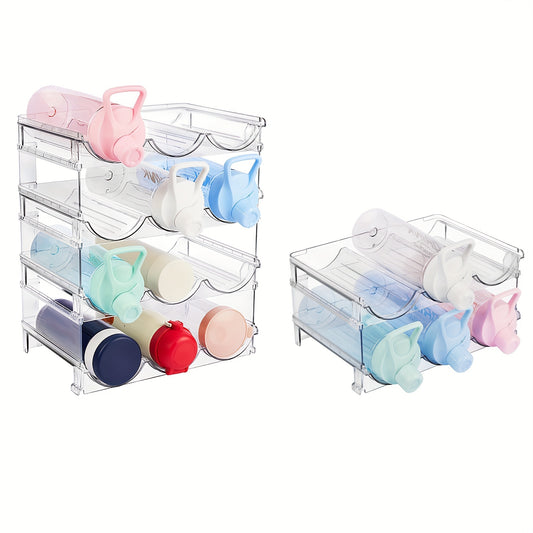 2/3/4-Piece Stackable Water Bottle Organizer – Plastic Fridge and Pantry Storage Rack for Bottles, Wine, and Travel Mugs
