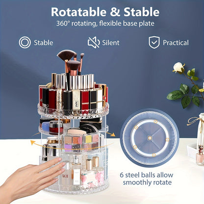 360° Rotating Cosmetic Display Case – Adjustable Makeup Organizer for Vanity & Bathroom