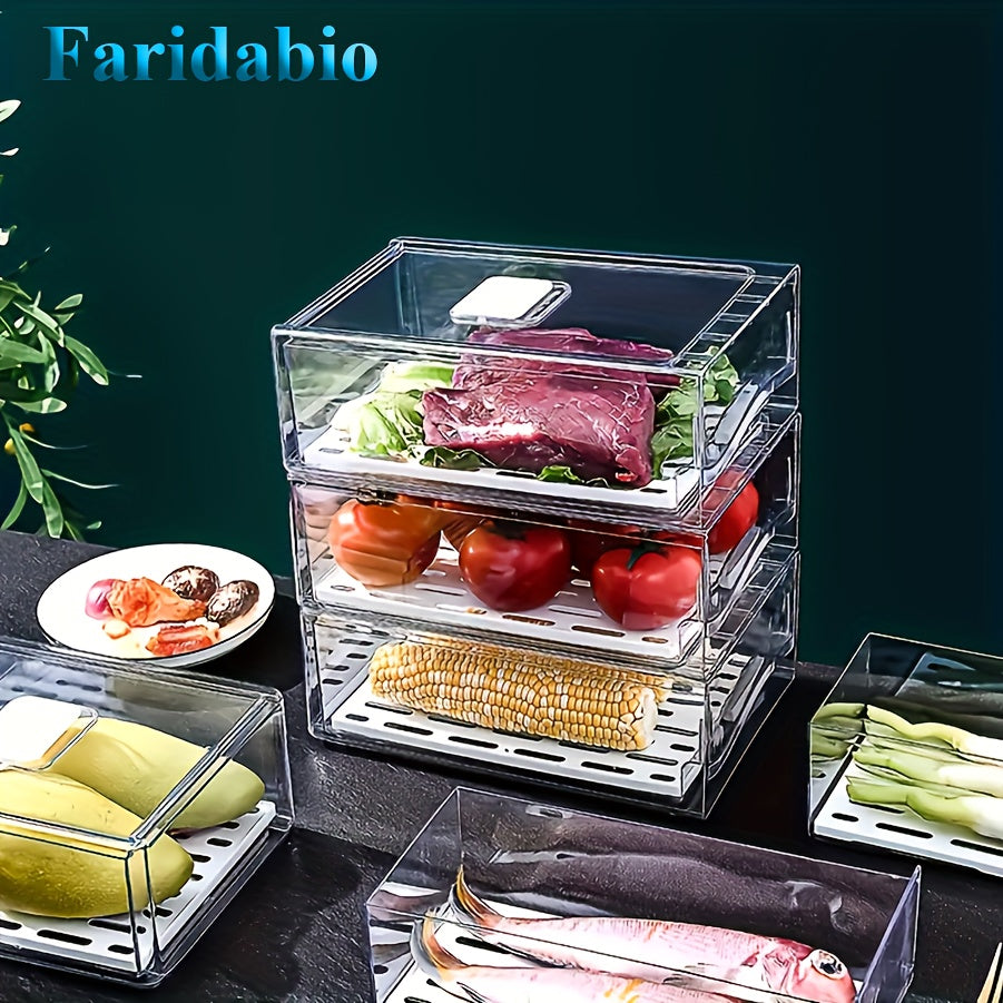 Stackable Refrigerator Organizer – Transparent PET Storage Drawer for Fruits, Vegetables, Meats, and Eggs